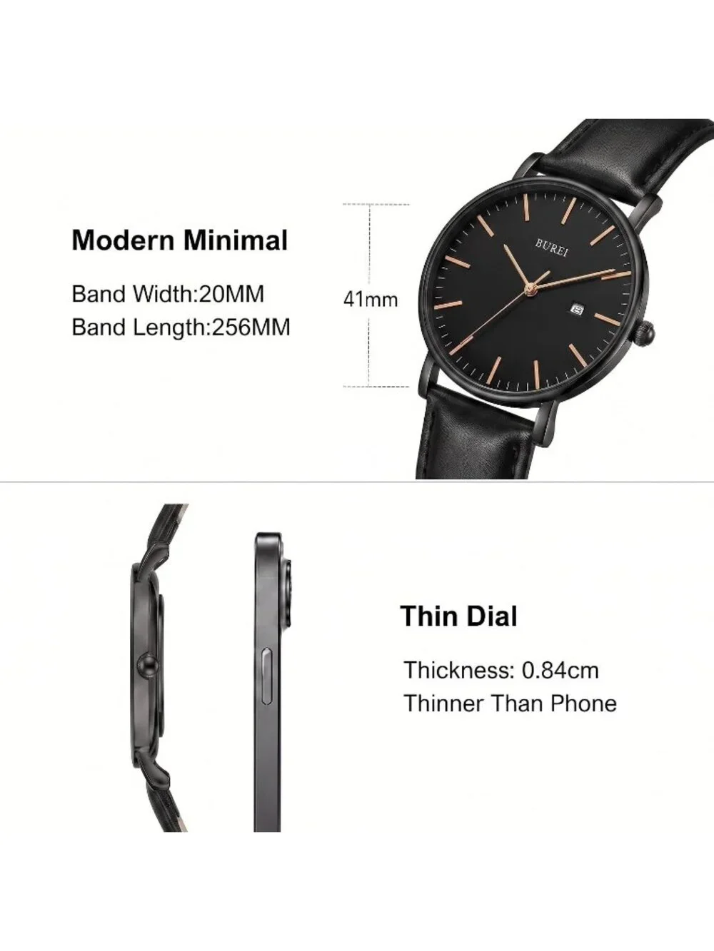 Men's Black Gold Ultra Thin Minimalist Analog Waterproof  Classic Wrist Watch
